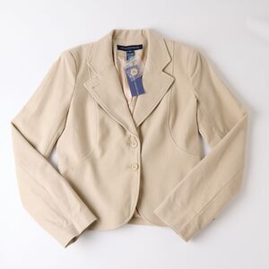French Connection Women's 8 Beige Cotton Stretch Blazer Jacket Single Breasted